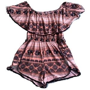 Off the Shoulder Elephant Detailed Romper